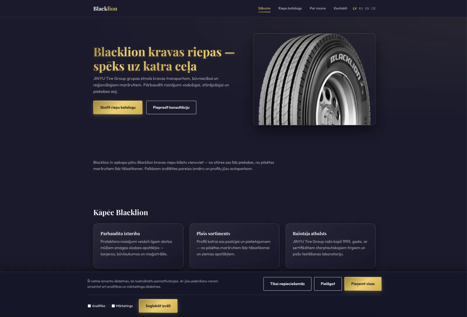 Blacklion.lv — daudzvalodu kravas riepu katalogs un pārvaldības sistēma
