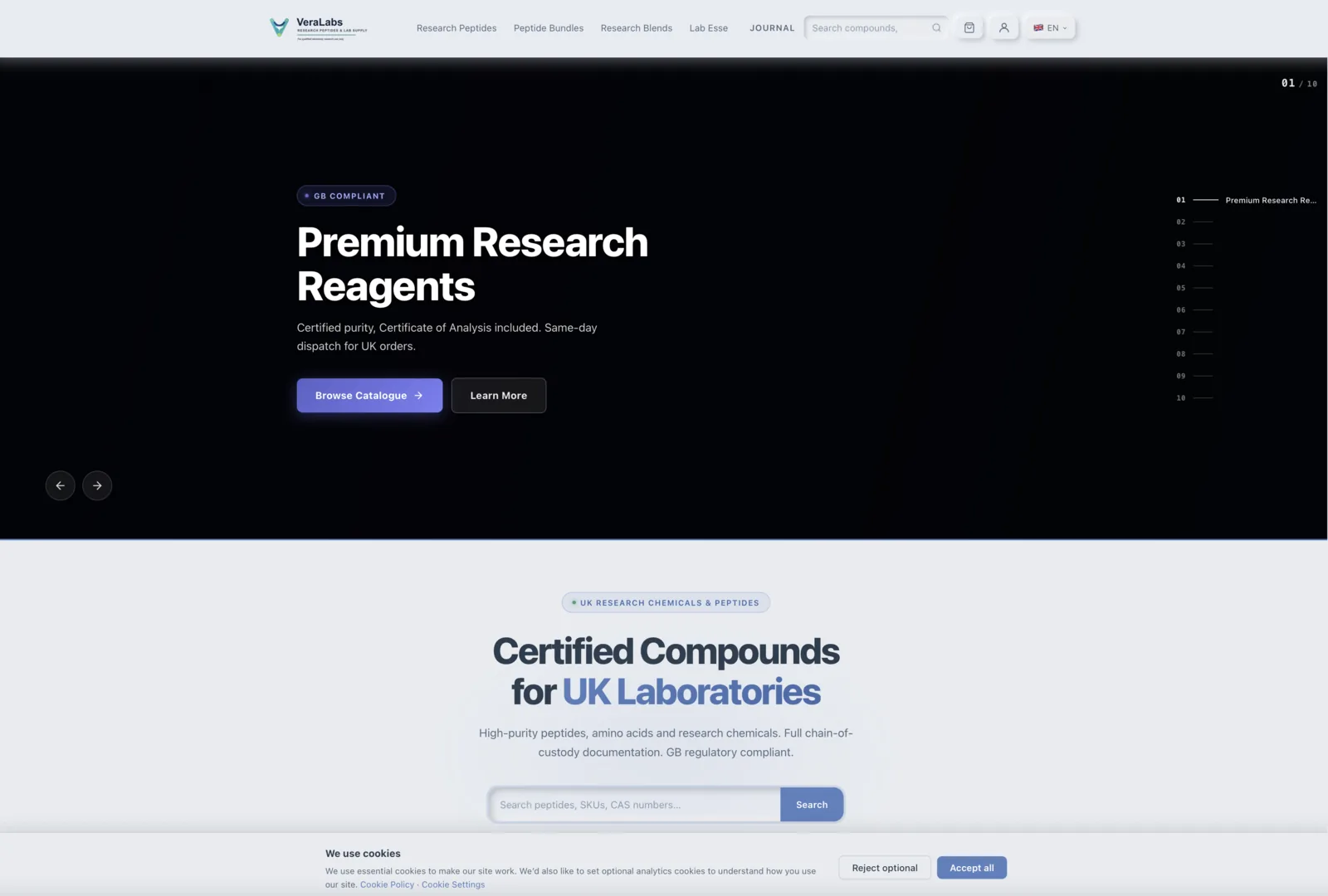 VeraLabs — pētniecības peptīdu un laboratorijas materiālu platforma